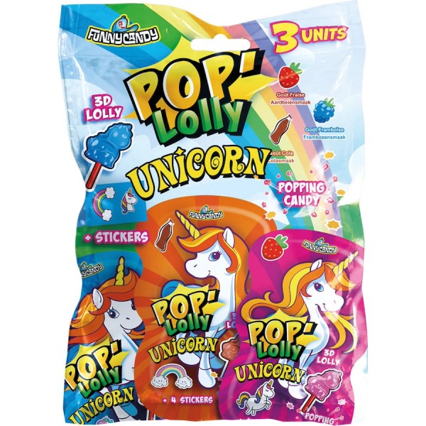 Pop Lolly Unicorn 3D Lollys mit Sticker 48g